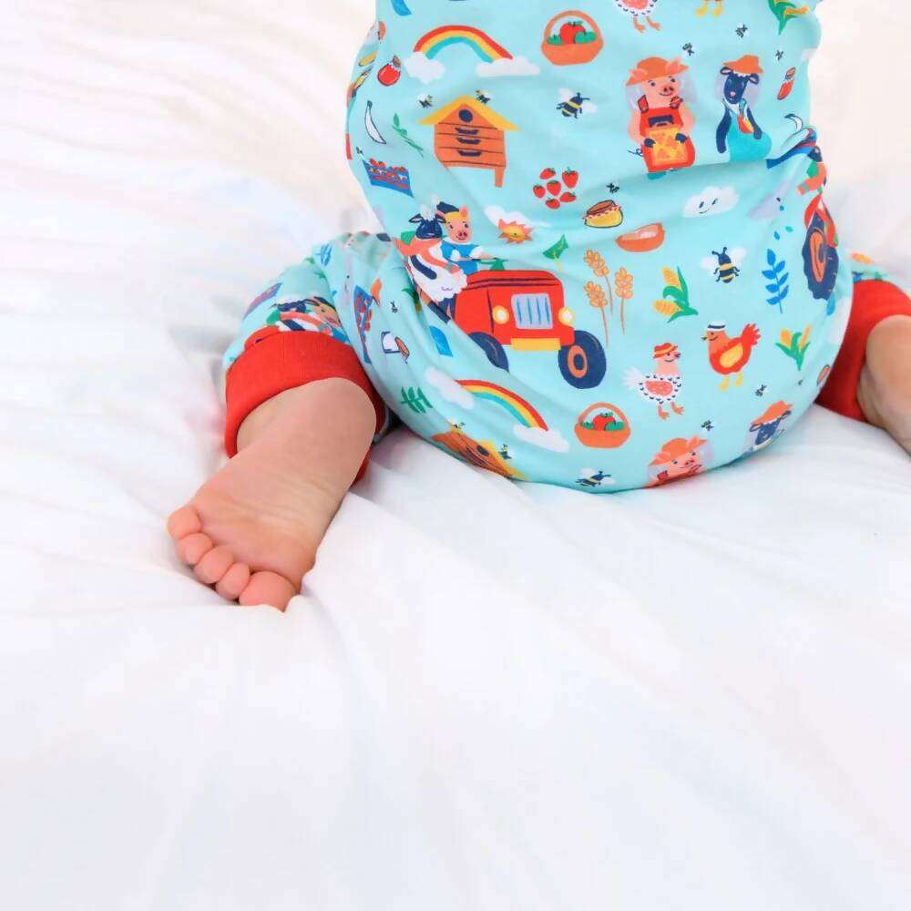Organic Cotton Zip-Up Sleepsuit with Farmyard Fun Print