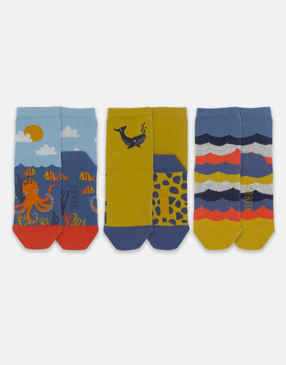 3pk Kids Cotton Ocean Ankle Socks
