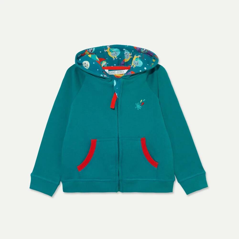Organic Cotton Kids Teal Zip-Up Hoodie
