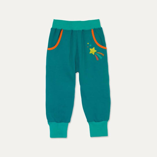 Organic Cotton Kids Teal Joggers with Pockets and Star Print