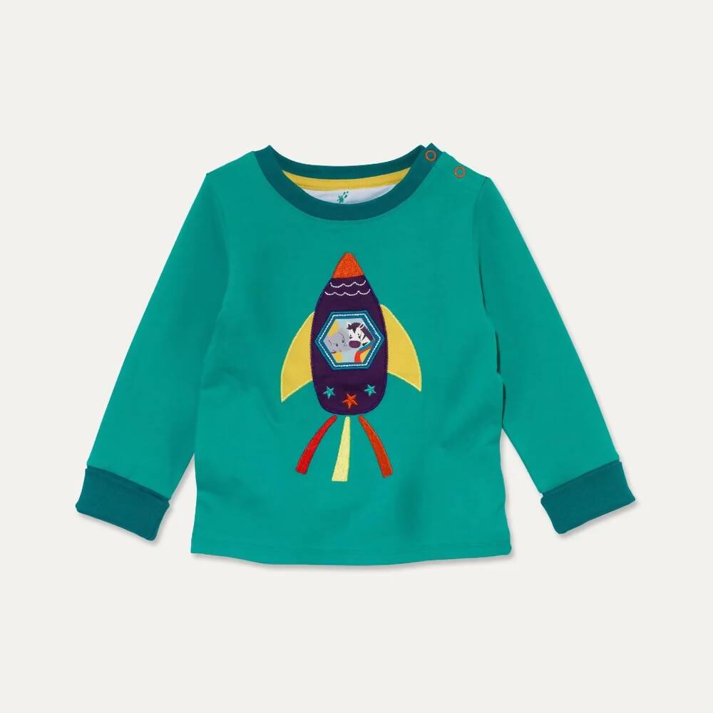 Organic Cotton Long Sleeve Kids T-Shirt with Rocket Appliqué