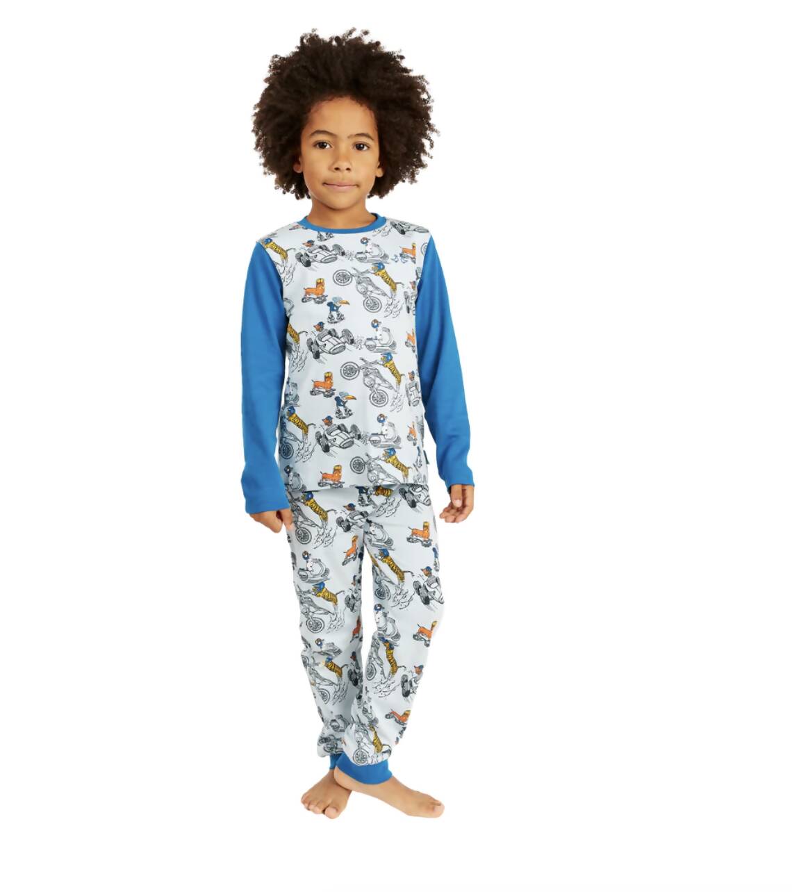 Luca and Rosa organic cotton kids pyjamas with a driver print 