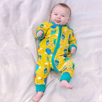 Organic Cotton Zip-Up Romper with Hot Air Balloon Print