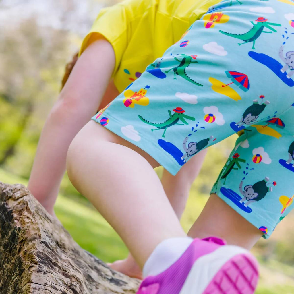 Organic Cotton Shorts with Crocodile and Elephant Seaside Print