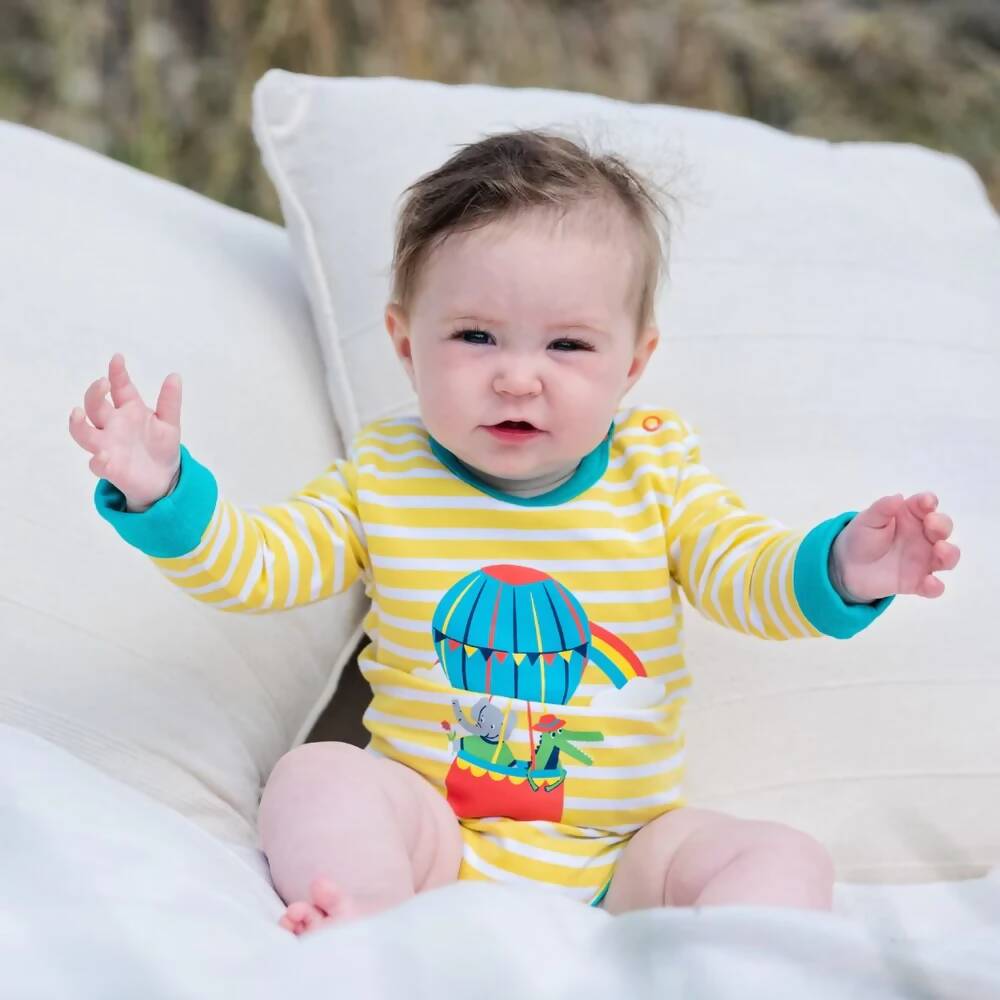 Organic Cotton Yellow Stripe Bodysuit with Hot Air Balloon Print