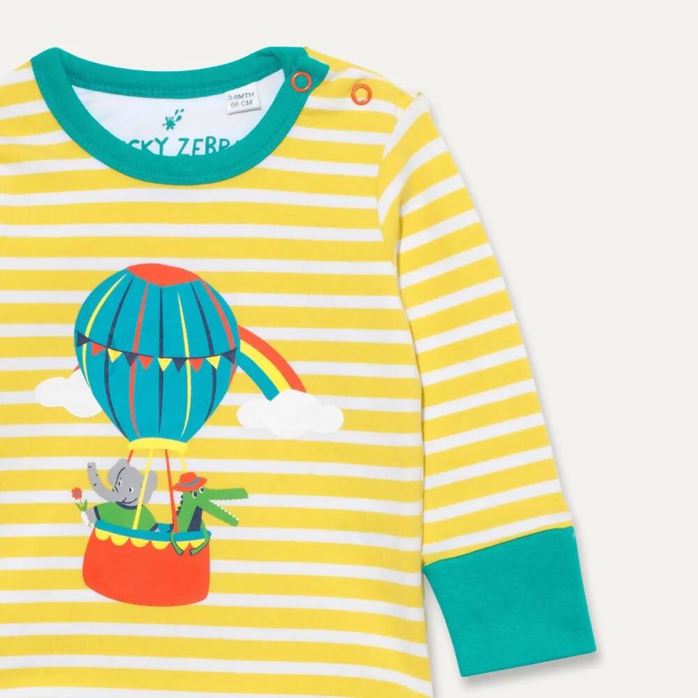 Organic Cotton Yellow Stripe Bodysuit with Hot Air Balloon Print