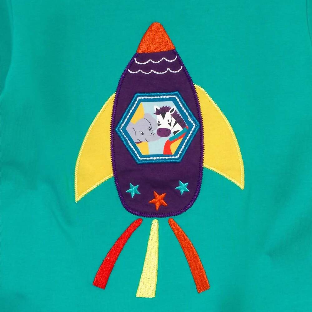 Organic Cotton Long Sleeve Kids T-Shirt with Rocket Appliqué