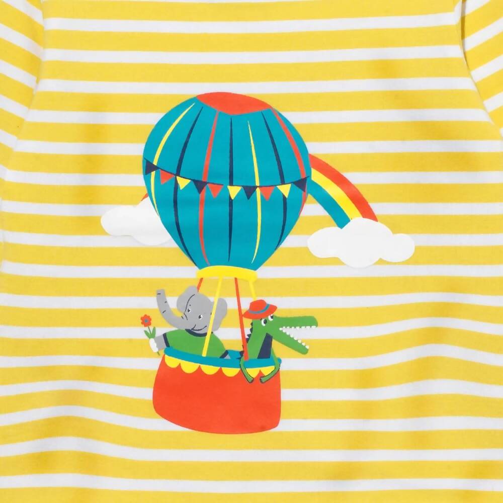 Organic Cotton Yellow Stripe Bodysuit with Hot Air Balloon Print