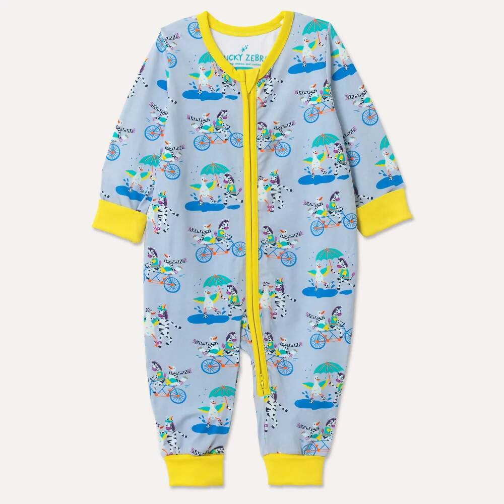 Organic Cotton Ducky Zebra Zip-Up Romper