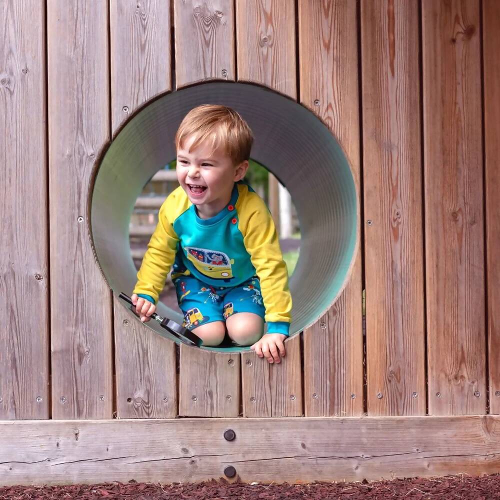 Organic Cotton Kids Shorts with Campervans and Paddleboards