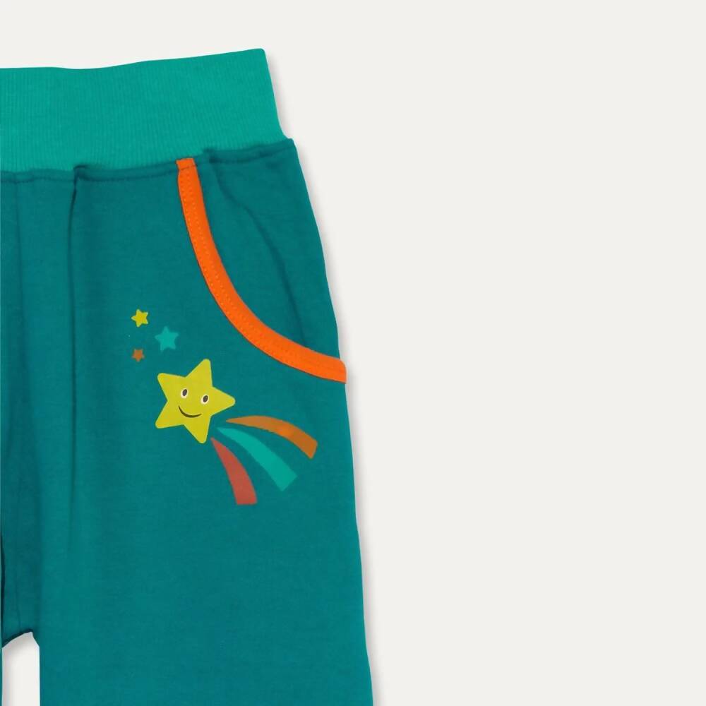 Organic Cotton Kids Teal Joggers with Pockets and Star Print
